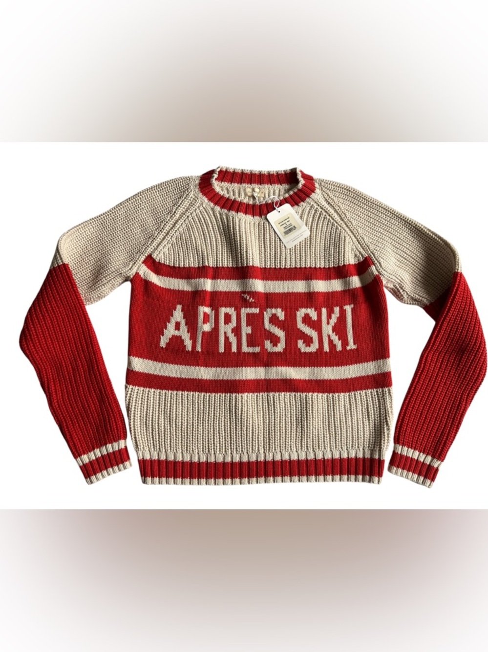 NWT Fin & Vince Aprés Ski Red & Cream Knit Sweater